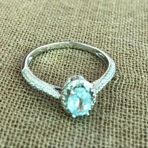 Silver Ring with Oval Aquamarine Gemstone Size 10